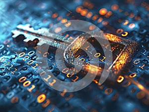 Digital Security Key and Binary Code Concept