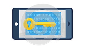 Digital Security Key and Binary Code on Tablet, vector design Generative AI