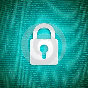Digital security, lock on binary background, online password concept