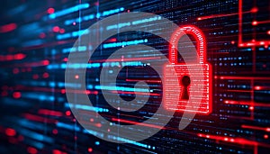 Digital Security Lock with Binary Code Background