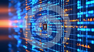 Digital Security Lock and Binary Code Cybersecurity, Data Protection, and Privacy Concept.