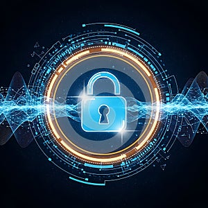 Digital security lock with futuristic glowing interface