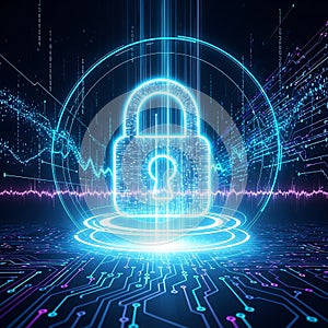 Digital security lock glowing with futuristic technology