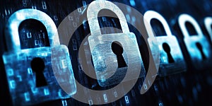 Digital security locks representing cybersecurity and data protection concepts