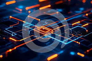 Digital Security Neural Network and Cryptocurrency Data Flow Illustration on Dark Background