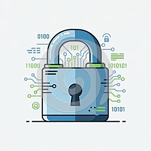 Digital Security Padlock with Binary Code and Circuit Design Elements