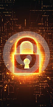 Digital Security Padlock Icon with Binary Code Background