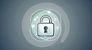 Digital Security Padlock on Network Grid