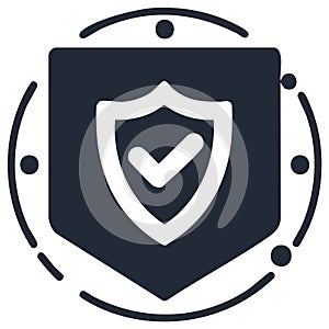 Digital security shield icon with checkmark and surrounding network data protection lines