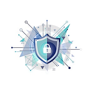 Digital Security Shield with Lock Symbol and Abstract Technology Background