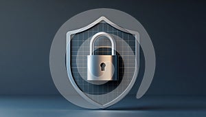Digital security shield with padlock symbolizing online protection and data security in modern technology