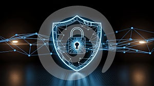 Digital security shield symbolizing cyber protection and data safety in a networked world