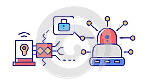 A digital security system with an alarm. Cybersecurity vector concept. vector design Generative AI