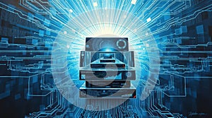 Digital Server Stack in Futuristic Network Visualization