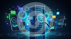 Digital server technology network analysis data cybersecurity cloud computing futuristic technology concept