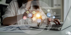 Digital Service Ecosystem and Business Icon Network Latch