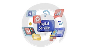 Digital service icons set with cloud computing and technology elements flat design vector illustration