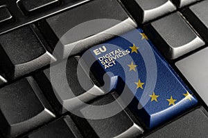 Digital services act DSA concept: enter key with europe flag and the text Digital Services Act photo