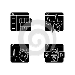 Digital services black glyph icons set on white space