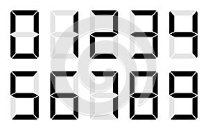 Digital seven segment number display electronic numberals numeric font black white modern template
