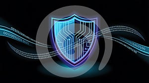 Digital Shield with Binary Code and Circuitry Patterns