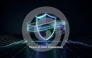 Digital shield with binary code, data protection and cybersecurity concept