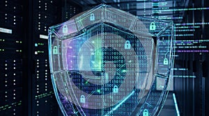 Digital Shield of Binary Code and Padlocks