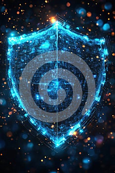 Digital shield with binary code representing data security technology