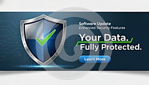 Digital shield with checkmark and text about data protection