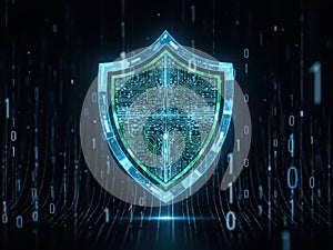 Digital shield with circuit board pattern and binary code flow security