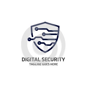 Digital Shield, Cyber Security Logo Vector Design Template.