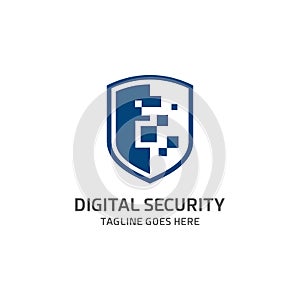 Digital Shield, Cyber Security Logo Vector Design Template.