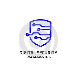 Digital Shield, Cyber Security Logo Vector Design Template.