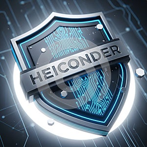 A digital shield emblem with the word 