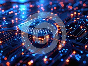 Digital shield with padlock and data lines representing advanced cybersecurity and digital protection