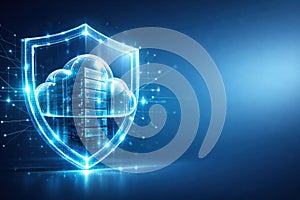 Digital Shield Protecting Cloud Data with Servers Inside, Representing Security and