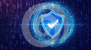 Digital shield protecting data with binary code background