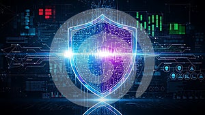 Digital shield security concept protecting data and network connection technology