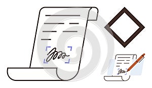 Digital Signature on Document Scroll Representing Legal and Authorization Processes
