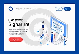 Digital signature and e-Business isometric concept.