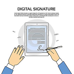 Digital Signature Tablet Computer Businessman Hands Sign Up
