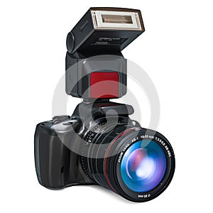 Digital single-lens reflex camera with electronic external flash