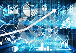 Digital sketch of the different financial charts, graphs and calculations.