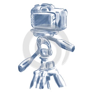 Digital Sketch of a DSLR Camera on Tripod