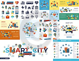 Digital smart city icons set