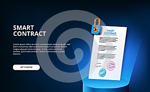 Digital smart contract for electronic sign document agreement security, finance, legal corporate. paper certificate with padlock