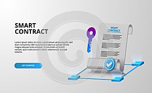 Digital smart contract for electronic sign document agreement security, finance, legal corporate. with paper document and key