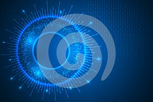 Big data visualization with light binary code background.