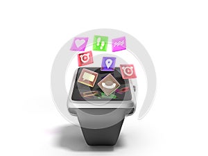 Digital smart watch or clock with icons 3d render on white