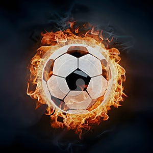 Digital Soccer ball engulfed in captivating flames, symbolizing intensity and passion